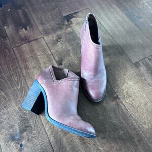 Lucky Brand Women's 8.5 Ankle Boots Leather Red Brown Heeled Booties‎